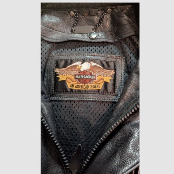 VINTAGE HARLEY DAVIDSON SIZE 46 MEN'S LEATHER MOTORCYCLE JACKET BLACK - Picture 4 of 7